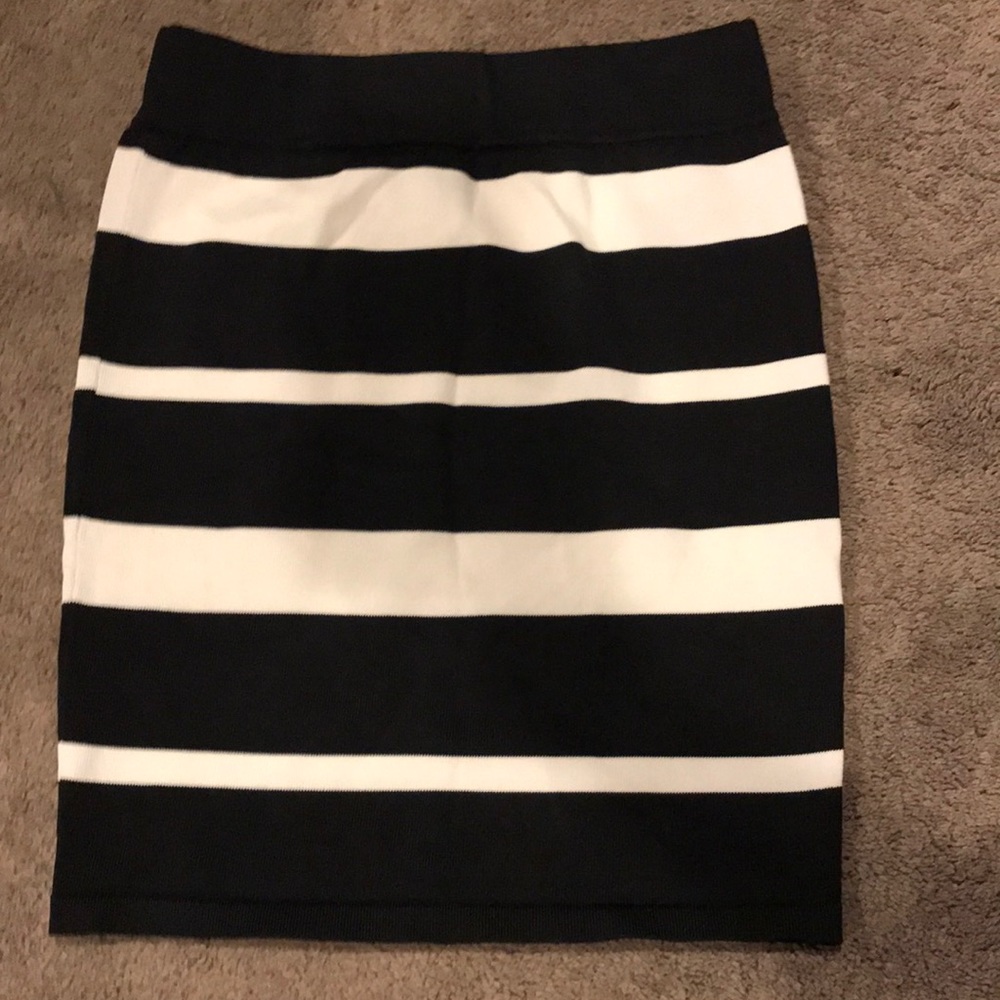 Black and white striped mini skirt